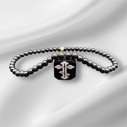 Orthodox Kreuz Schwarz Matt +Schwarz Glanz Auto Rückspiegel Kette