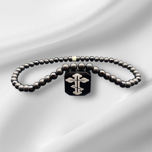 Orthodox Kreuz Schwarz Matt +Schwarz Glanz Auto Rückspiegel Kette