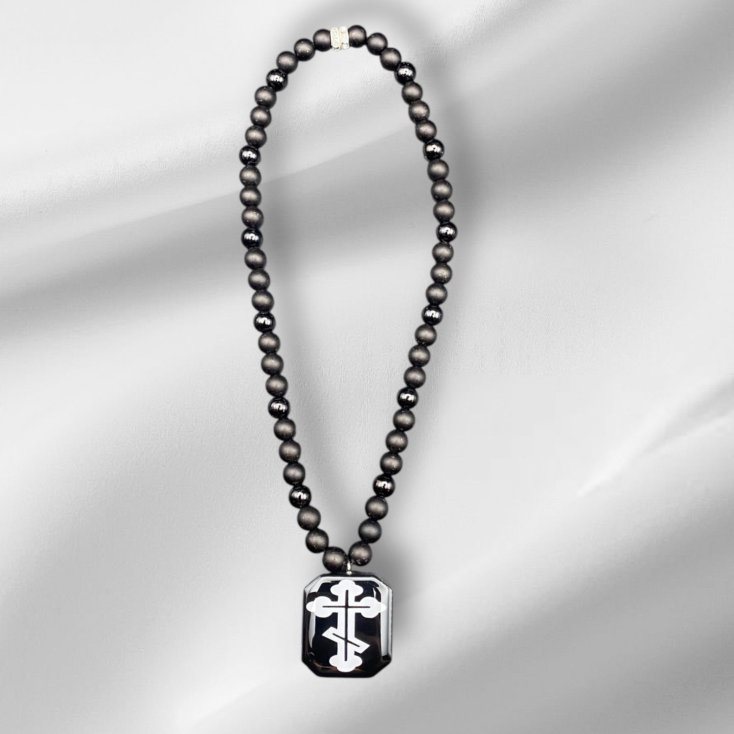 Orthodox Kreuz Schwarz Matt +Schwarz Glanz Auto Rückspiegel Kette