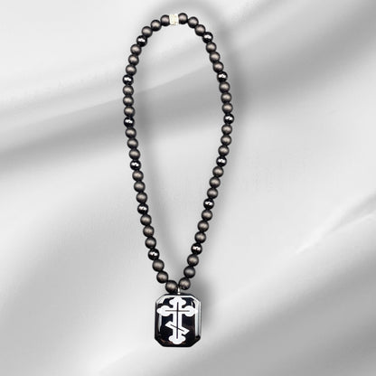 Orthodox Kreuz Schwarz Matt +Schwarz Glanz Auto Rückspiegel Kette